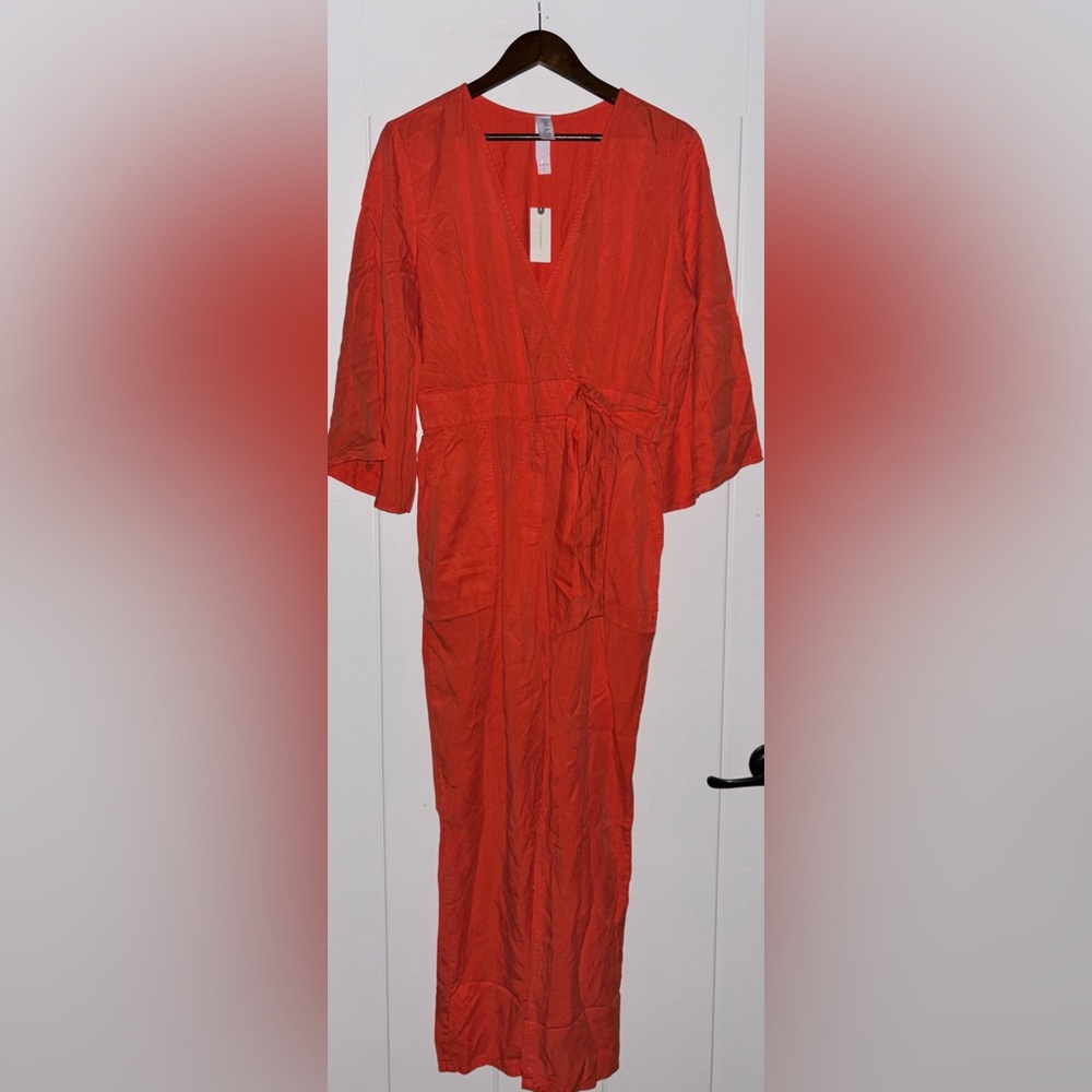 Amadi By Anthropologie Orange Wrap Wide Leg Jumpsuit L NEW Flowy Boho Chic